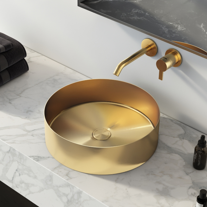 Stainless Steel Round Gold Wash Basin Bathroom Sink