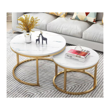 Gold Metal and Wood Two-Piece Contemporary Nesting Tables