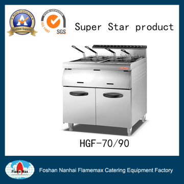 2 Tank 4 Basket Stainless Steel Gas Chip Fryer Machine with Cabinet (HGF-70)