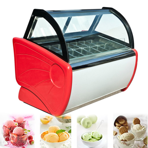 Freezer de exhibición de helado de vidrio curvo comercial