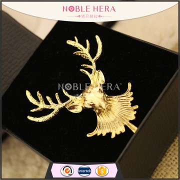 New design electroplating gold metal deer horn brooch for suit and dress