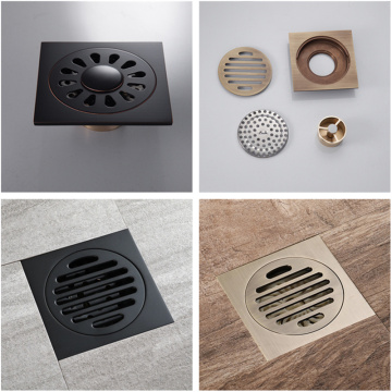 LIUYUE Floor Drains Brass Black Square 10×10 cm Bathroom Shower Floor Drain Waste Grate With Hair Strainer Hardware Accessories