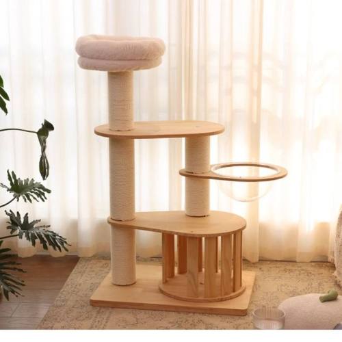 White Sisal Rope Pet Scratcher Wood Condo