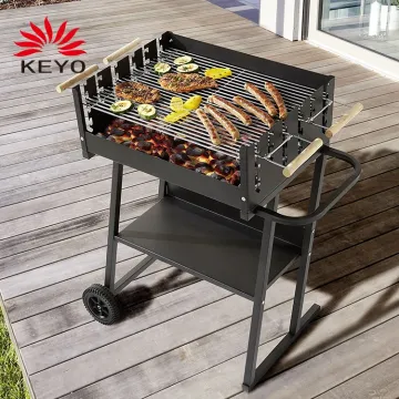 Barbacoa Con Doble Parrilla Regulable Con Bandejas Para Uso Square Trolley Barbecue Iron Bbq Charcoal Grill