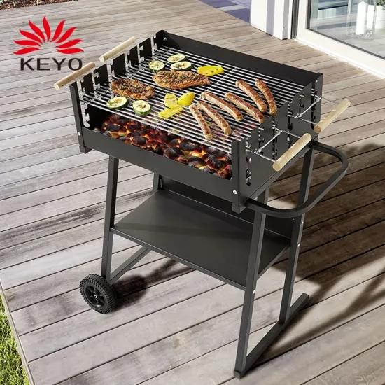 Barbacoa Con Doble Parrilla Regulable Con Bandejas Para Uso Square Trolley Barbecue Iron Bbq Charcoal Grill