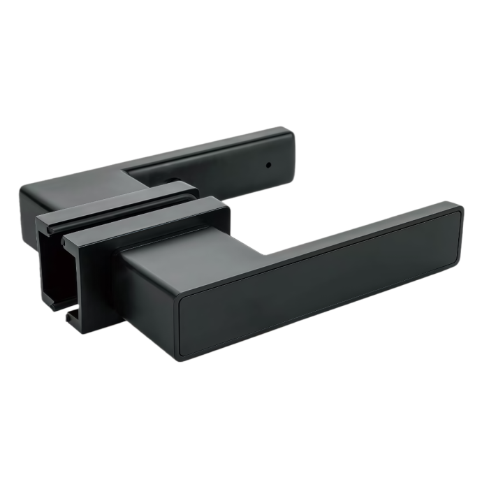 Ультравузкі шкляны дзвярны замак з чорнай ручкай