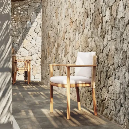 Teak Rope Weave Patio Garden Dining Chair - All-Weather Outdoor Furniture