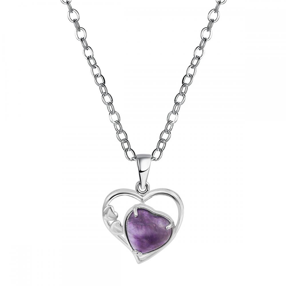 Amethyst Love Heart Birthstone Pendant Colliers de pierre précieuse pour les femmes