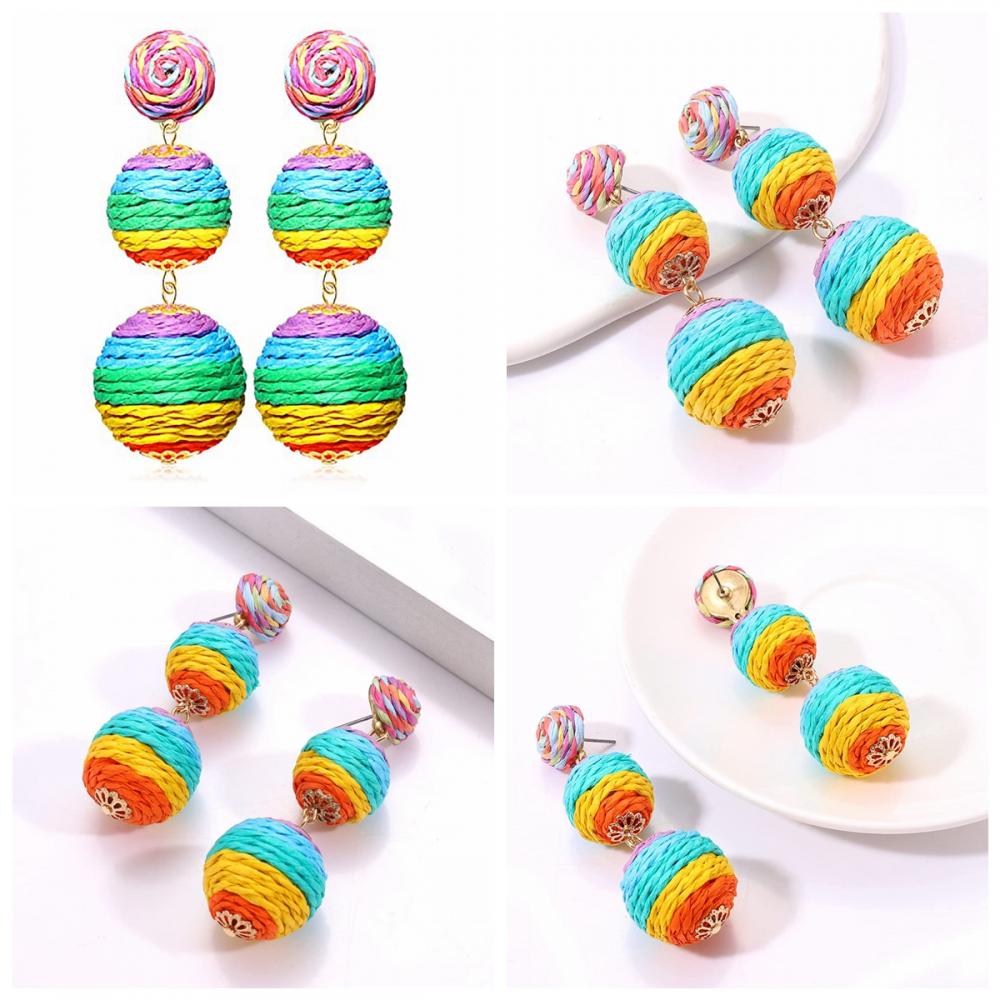 Pendientes de rafia Pendientes para mujeres Rattan hechas a mano Dang Drop de verano Playa de verano Joyas largas Accesorio de accesorios de vacaciones