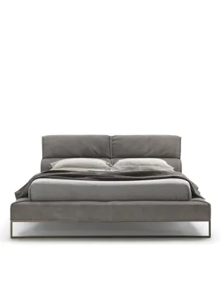 PurelyFeel Italy Full Frosted Leather Bed with Stainless Steel Designer Grey Leather Bed