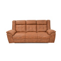 Sofá moderno de 3 plazas con 2 reclinadores, mango manual, reposapiés retráctil y tela suave, marrón