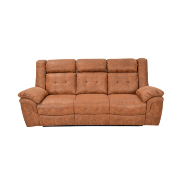 Modernes 3-Sitzer-Sofa mit 2 Liegen, manueller Seitengriff, Rückzugsfußstütze und weiches Gewebe, braun