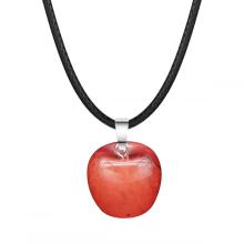 3D Cherry Quartz Apple Pendant Necklace for Women Girls