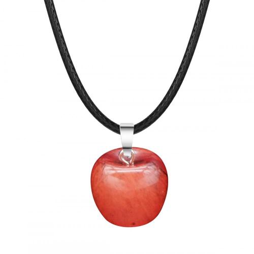 3D Cherry Quartz Apple Pendant Necklace for Women Girls