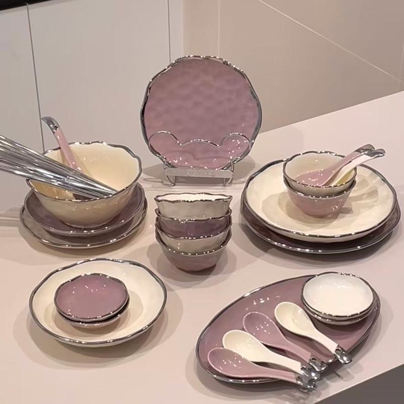 Ins Style Purple and White Ceramic Dinner Plate
