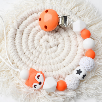 Animal Fox Silicone Wood Teething Bead Pacifier Holders