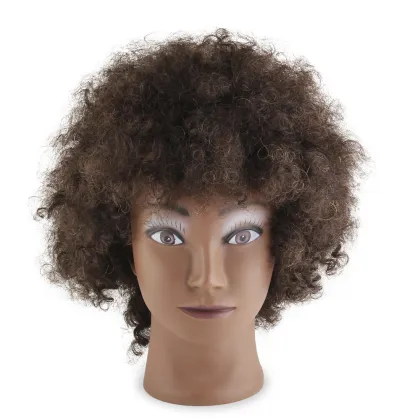 AliLeader Professional 100% Human Hair Hairdressing Training Head Barber Afro Training Mannequin Doll Head with Natural Hair