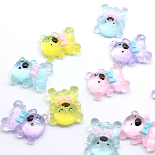 Glitter Artificial Resin Bear Charms Cartoon Bear Beads for DIY Hair Accessories Handmade Phone Case Ornament