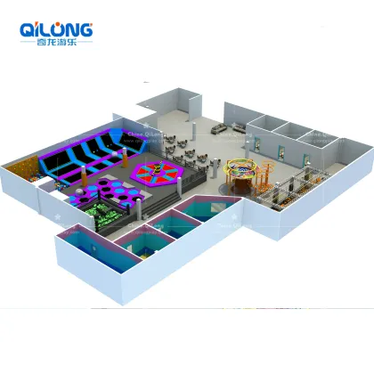 Indoor Playground Trampoline Park: Jumping Mat Zone with Rope Course Interactive Game Systems