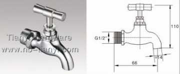 66mmx G1/2x Dia.14mm Brass Bibcock 