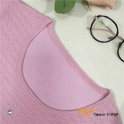 Cable-knit Low Round Collar Graceful Sweater with Crystal