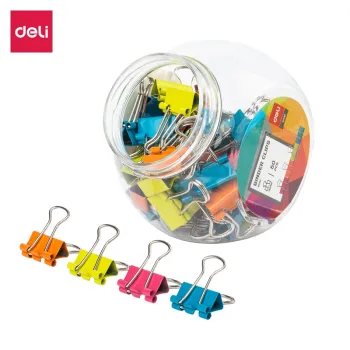 DELI 8557 Color Binder Clips - 3 Sizes in Jar for School and Office