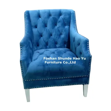 LC181  tufted blue velvet accent chair high back accent arm chair