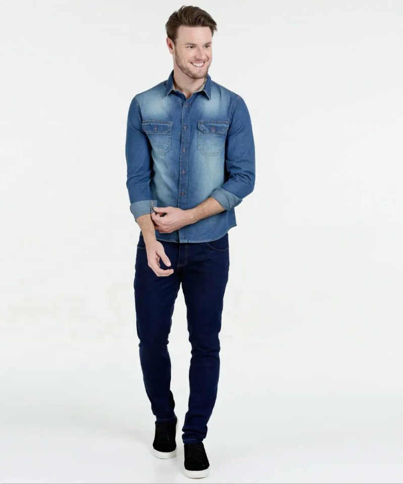 Custom-Made Men Long Sleeve Denim Causal Shirt