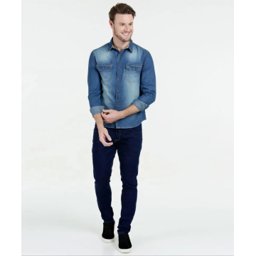 Maßgeschneidertes Herren-Langarm-Denim-Causal-Hemd