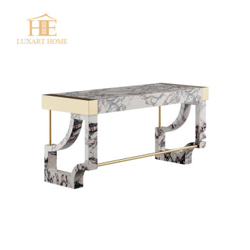 Tavolo console minimalista con top e gambe in marmo naturali