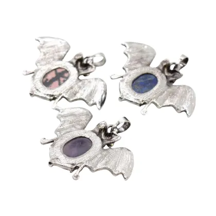 Yellow Jade 13X18mm Cabs Antique Silver Alloy Antique Silver Alloy Bat Pendant Keychain