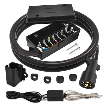 7-Way 8 Feet Trailer Cord Connector Cable Wiring Harness with Waterproof Junction Box