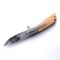 Wooden handle 3D Patterned Blade Outdoor Military Knife