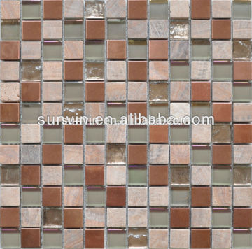 building material decorative copper stainless steel mix glass mosaic tile