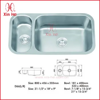 SUS304 stainless steel undermount sinks for kitchen