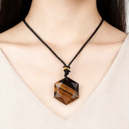 Natural Stone Star of David & Hexagram Necklace Adjustable Rope Unisex Hexagram Amulet for Protection,Balance Spiritual Energy