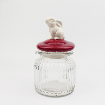 Colorful Rabbit Ceramic Lid Glass Candy Jars Wholesale