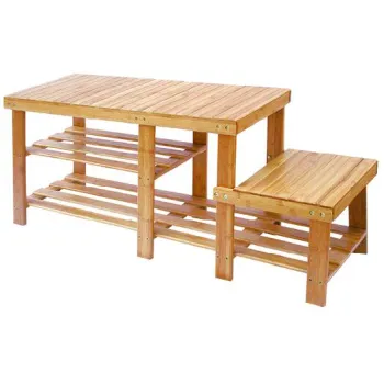 Durable bamboo 3-tier hallway shoe rack bench