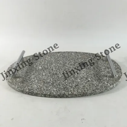 Oval Shape Granite Cheese Cake Serving Board Plates with S/S Handles