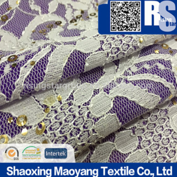 KNITTED N/T STRETCH LACE WITH SPANGLE+KNITTED POLY FABRIC BONDED