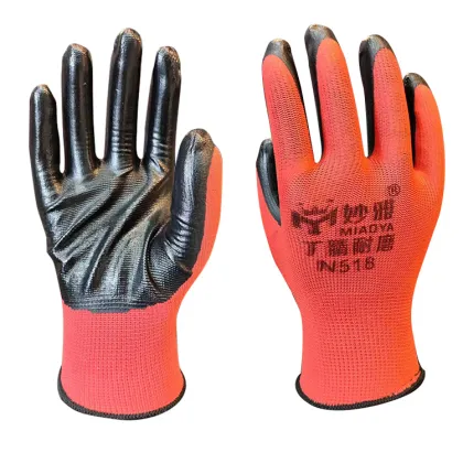 Labor Protection Red and Black Latex Coated Work Gloves