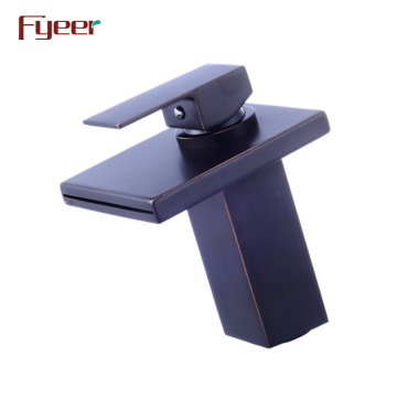 Fyeer Black Brass Body Waterfall Hydro Power LED Bathroom Basin Faucet