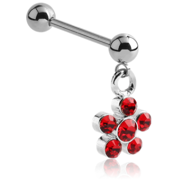 Surgical Steel Staright Barbell with Jeweled Flower