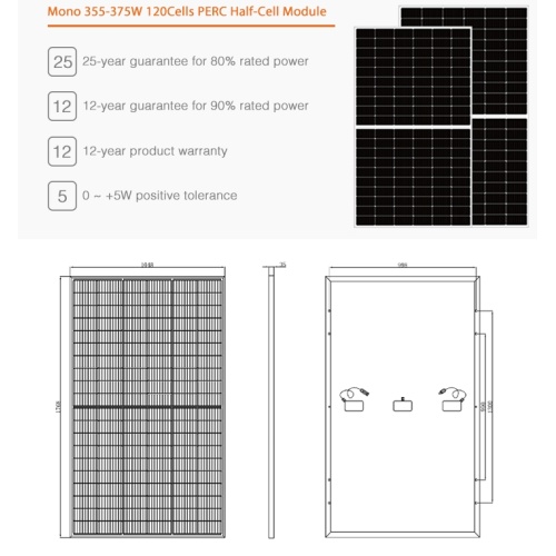 360W and 375W 120-Cell Solar Panels with TUV Certification