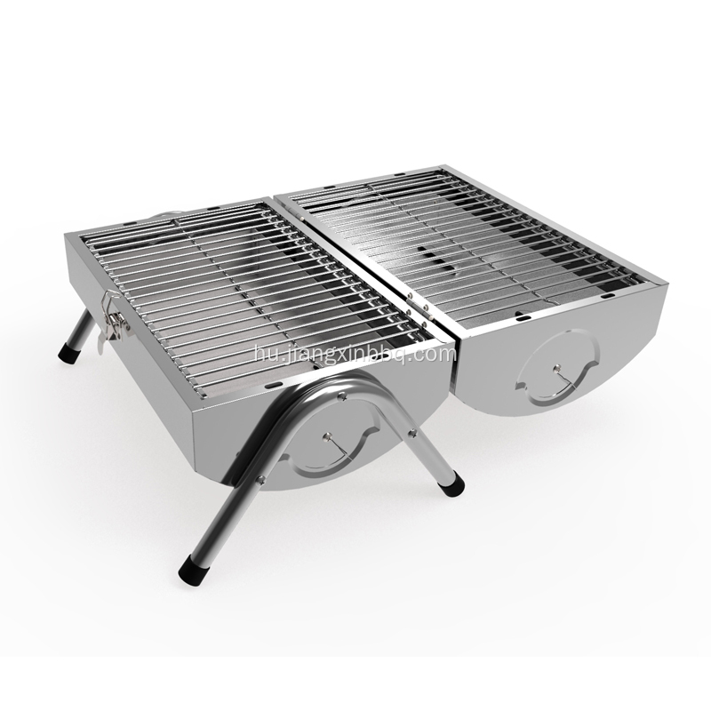 Rozsdamentes acél kétoldalas hordozható faszén grill
