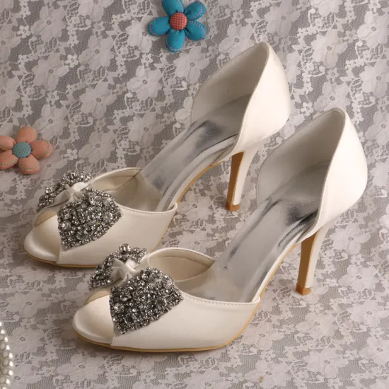 Rhinestone Ivory Peep Toe Heels for Wedding