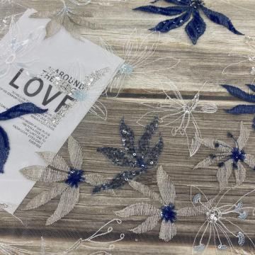Fashionable Fliage Multicolor Sequins Embroidery Fabric