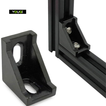 Black Aluminum Corner Bracket for 2020 Aluminum Extrusion Profile - 6mm Slot
