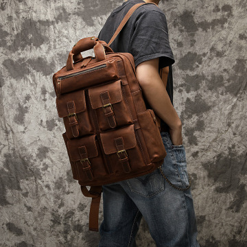 Men's Vintage Genuine Leather 16" Laptop Backpack for Travel Hiking Camping