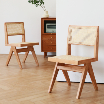 Japanese Style Solid Wood Rattan Wicker Dining Chairs Wholesale